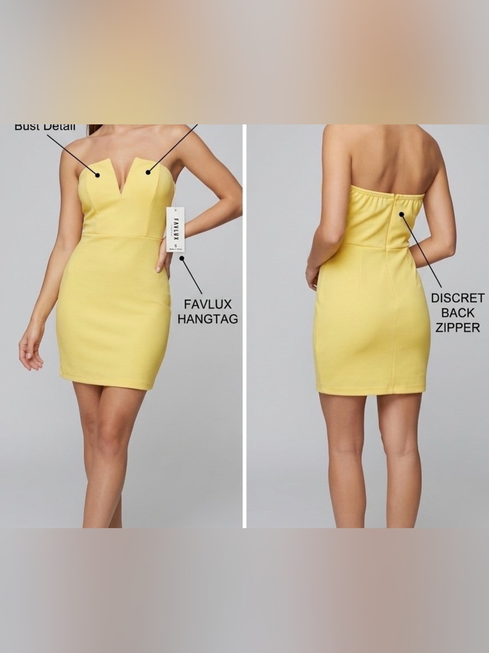 NWT Favlux Lemon Sorbet Strapless V-Neck Bodycon Mini Dress - Small